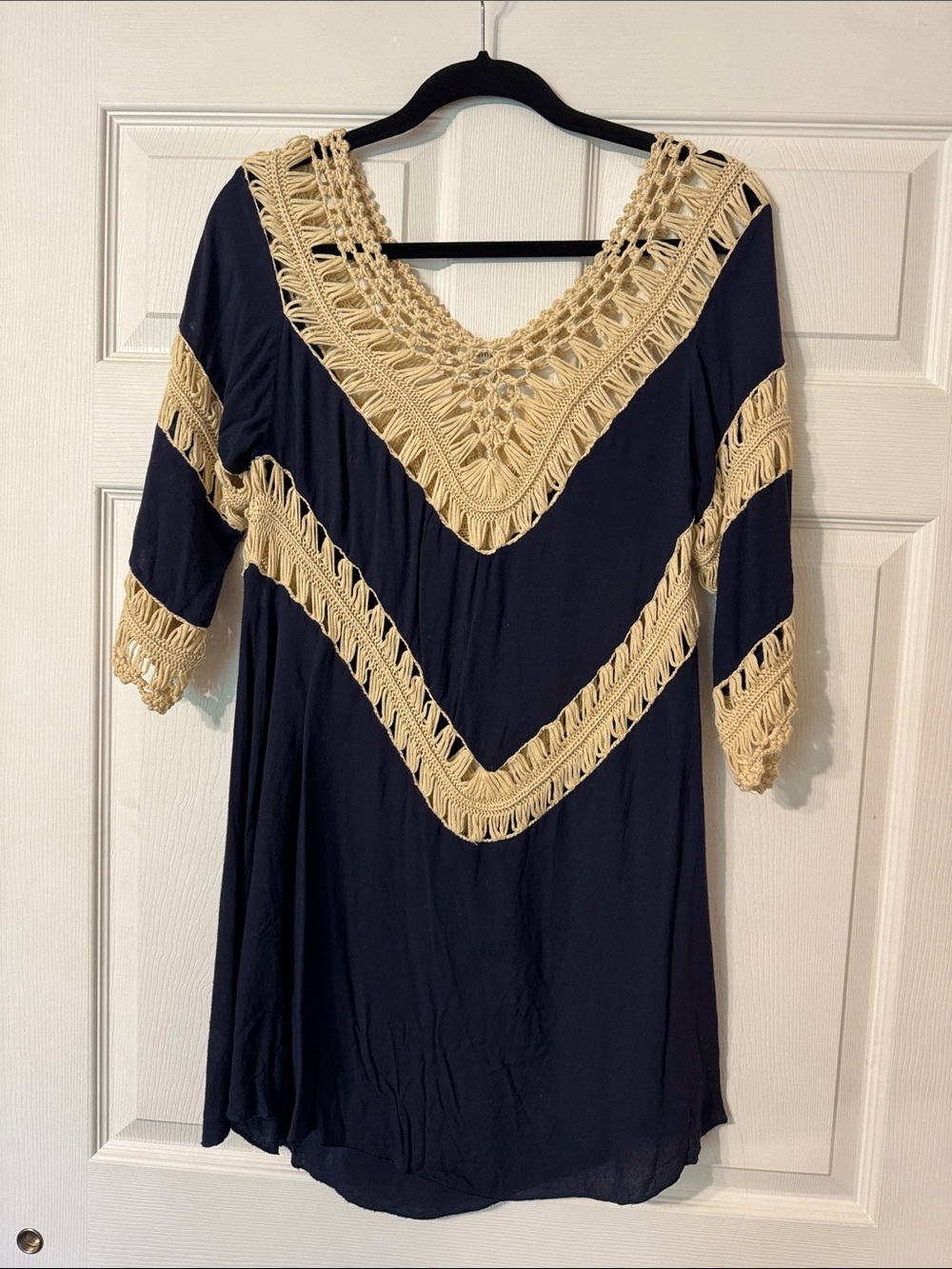 Umgee Cream Crochet Fringe Top